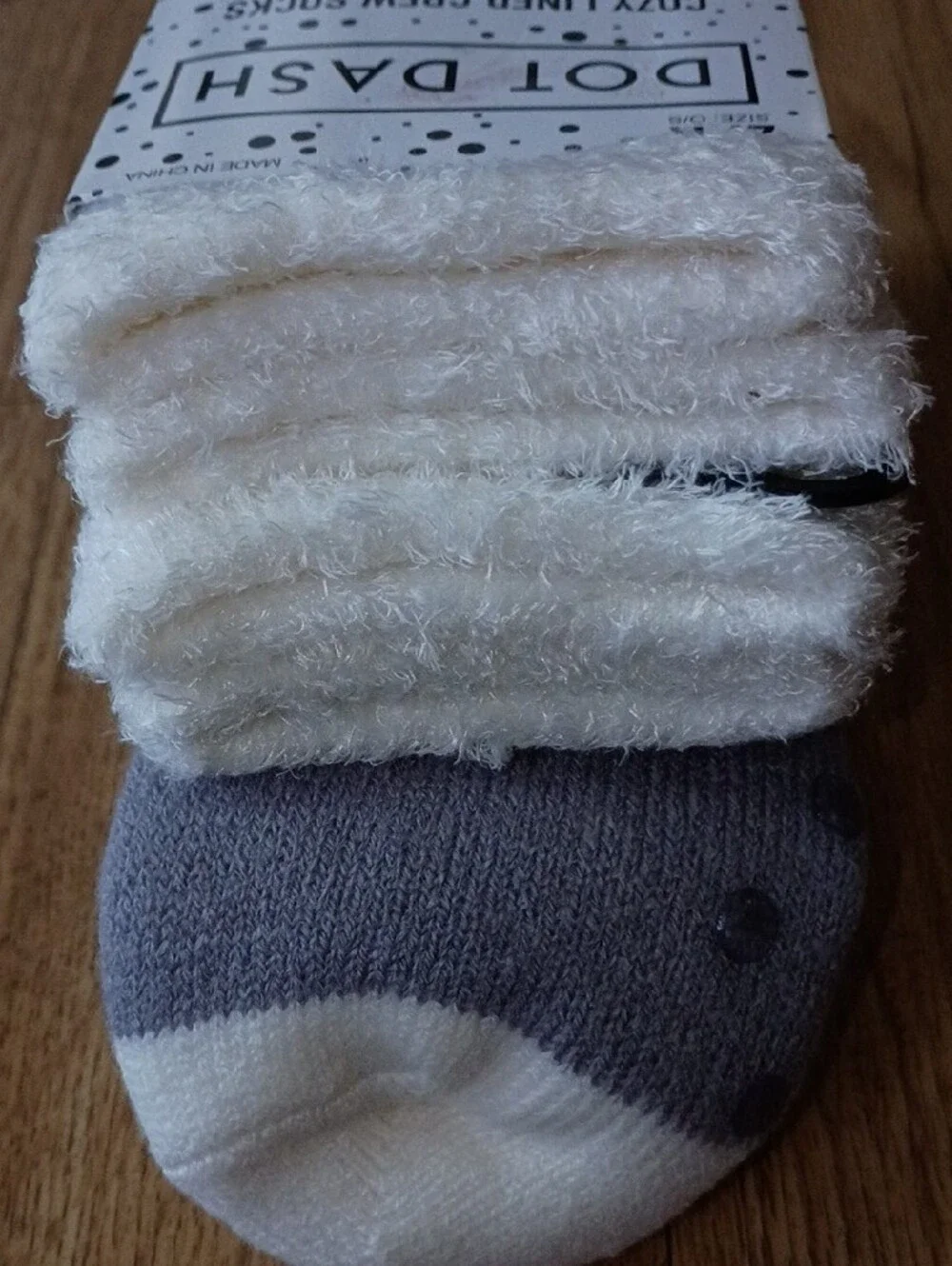 Cozy Lined Crew Socks in White and Navy